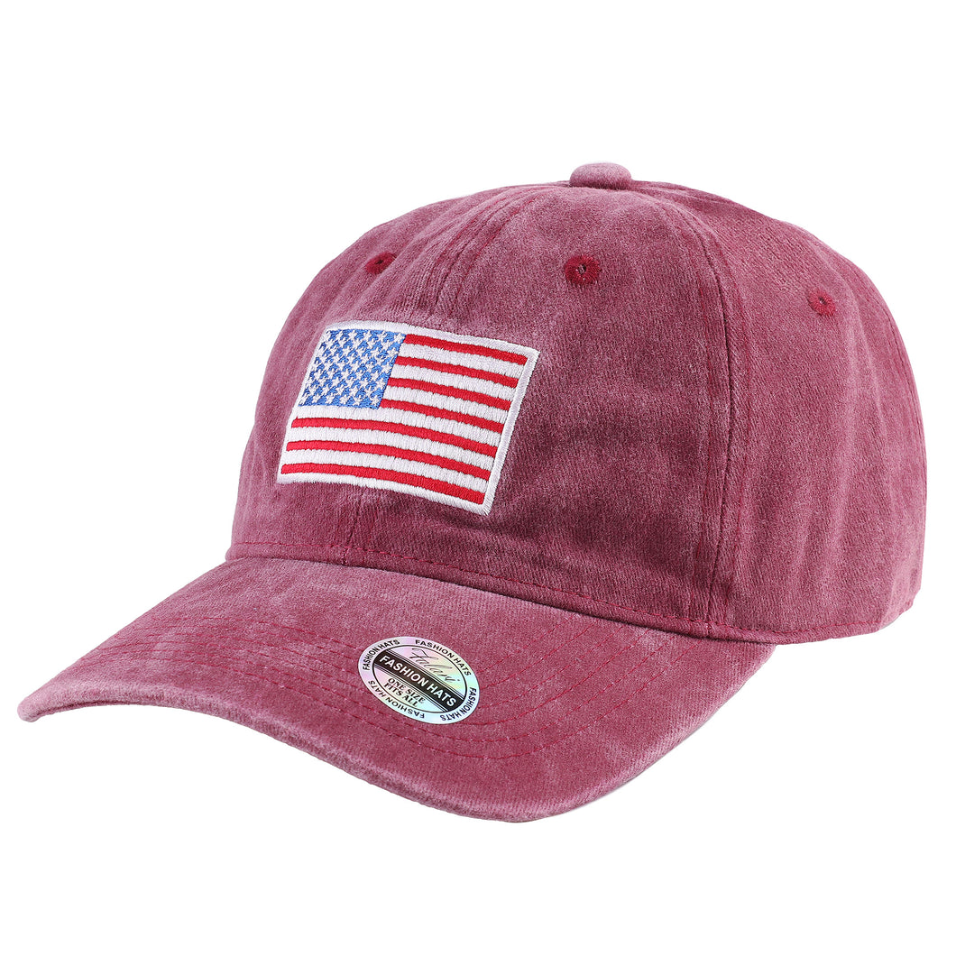 USA Flag Embroidered Baseball Cap - Burgundy