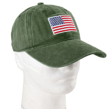 Load image into Gallery viewer, USA Flag Embroidered Baseball Cap - Olive Green