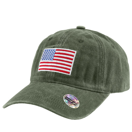 USA Flag Embroidered Baseball Cap - Olive Green
